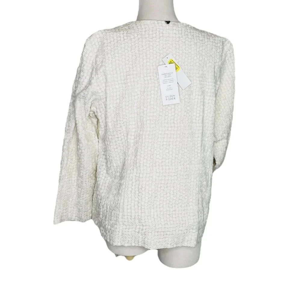 Eileen Fisher Open Front Swing Jacket Embroidered Cotton Square SZ M NWT - Picture 8 of 14